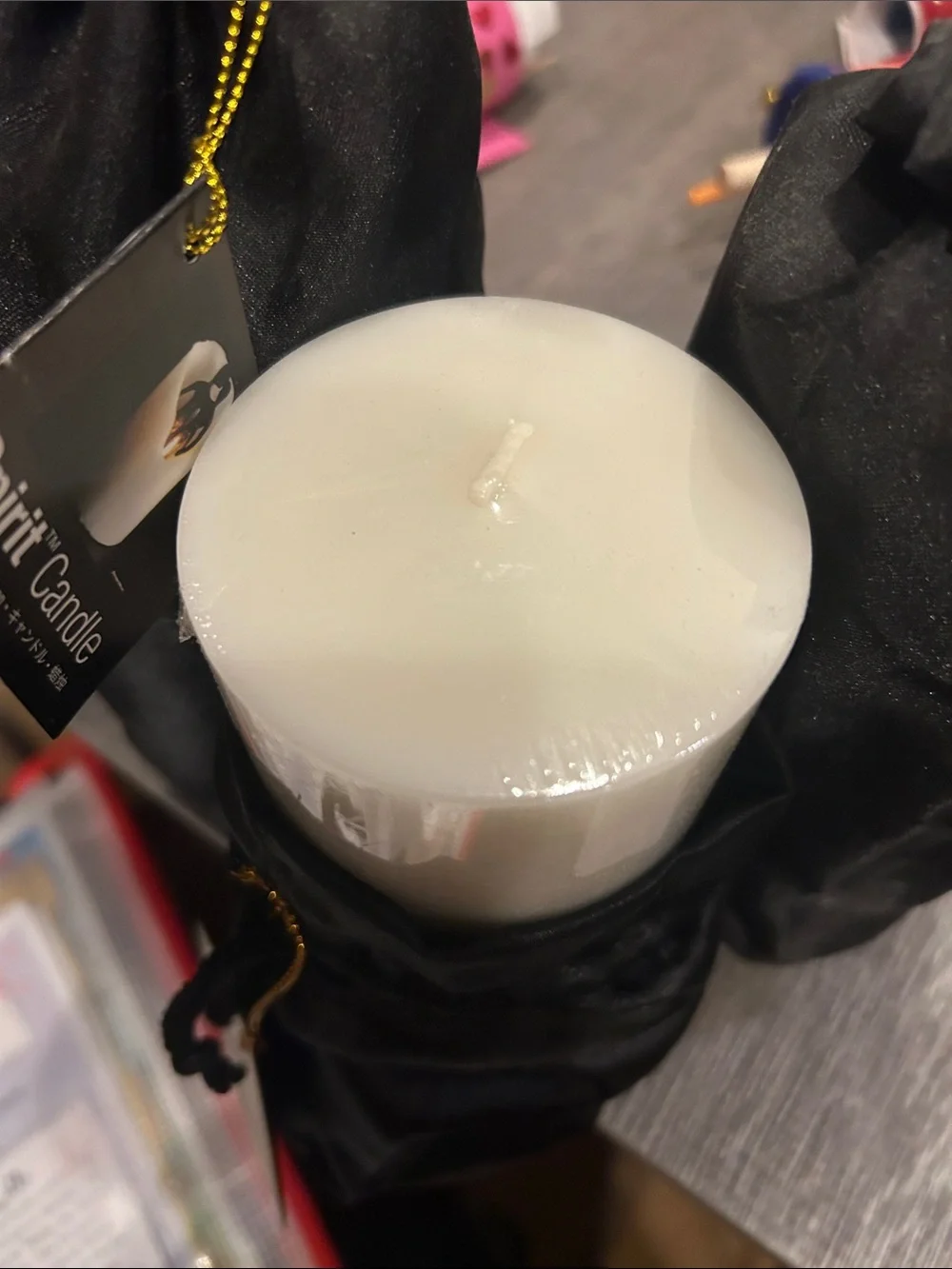 Spirit White Pillar Candle with Black Velvet Gift Pouches